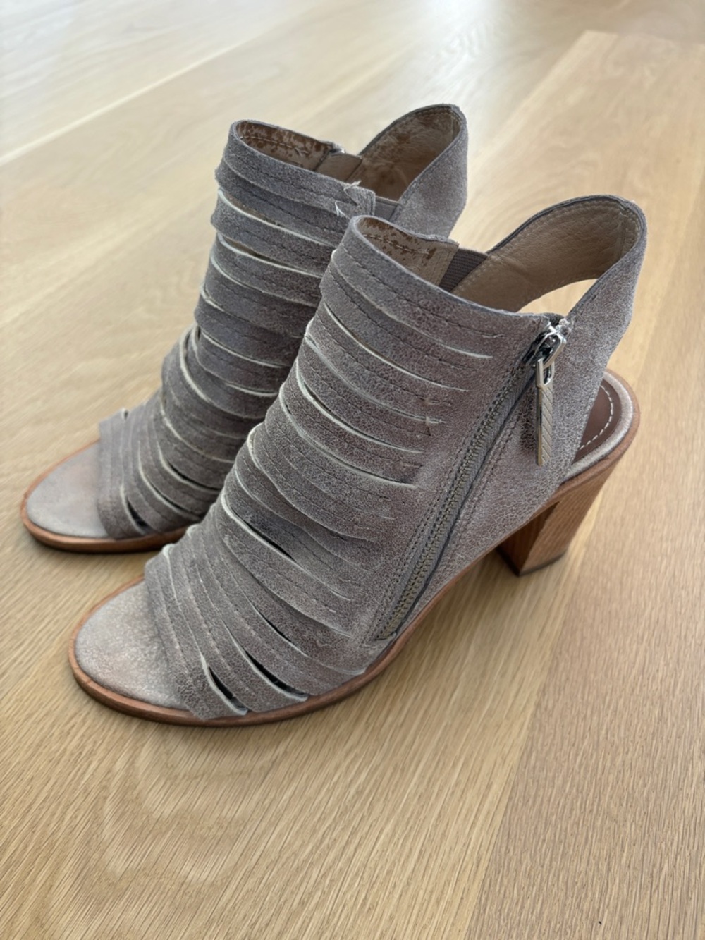 Donald J. Pliner Gray Suede Strappy Cutout Block Heel Sandals